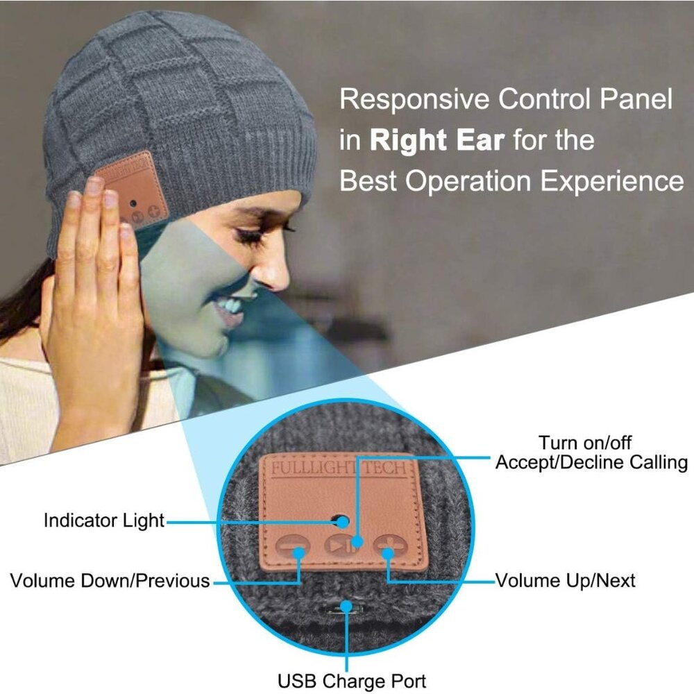Bluetooth Beanie Hat Headphones Unique Tech Gifts Stocking Stuffer - Picture 5 of 8